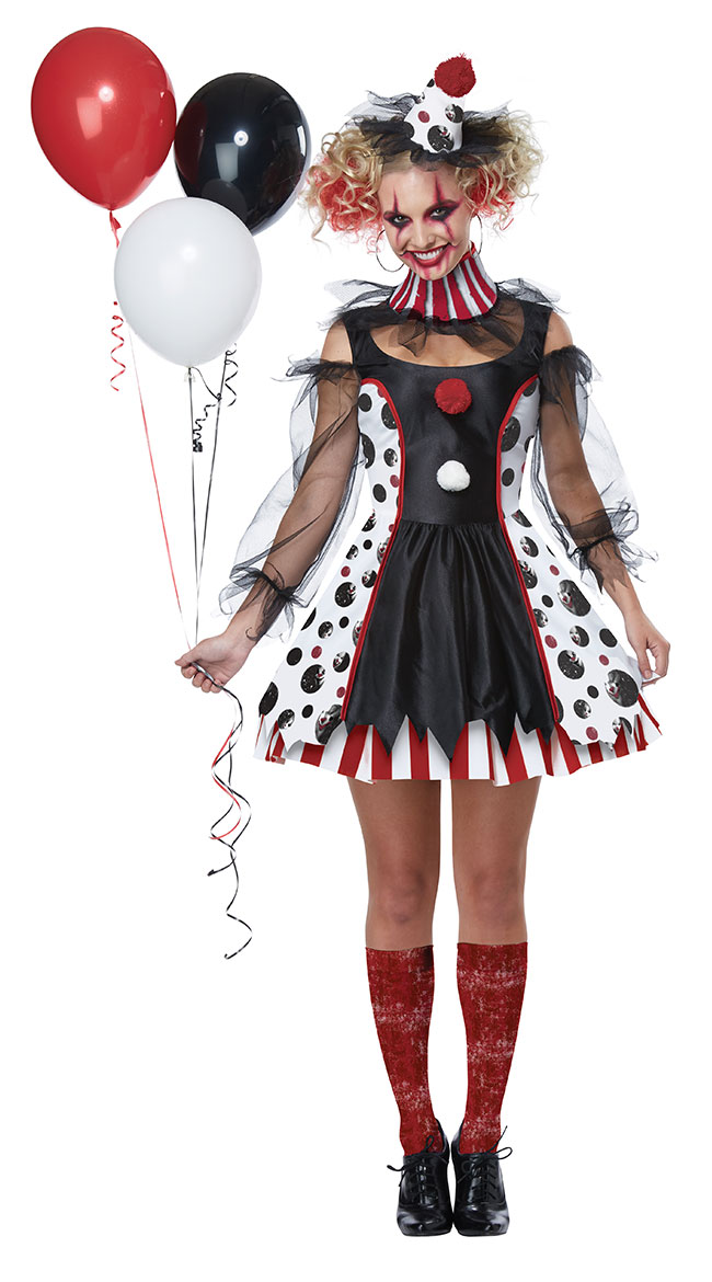 F1963 Creepy Clown Womens Costume For Halloween